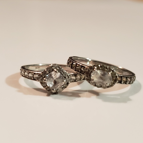 2 Pc Vintage Engagement White Oval Gem Asscher Sapphire Set 925 Silver - Picture 8 of 11